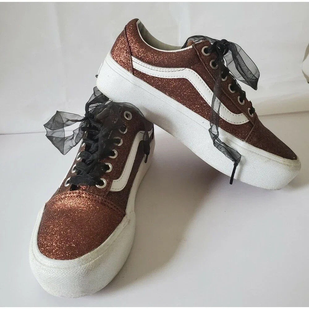 Vans off the wall Women's Girls Glitter Bronze Platform Shoe Sneaker Size 5